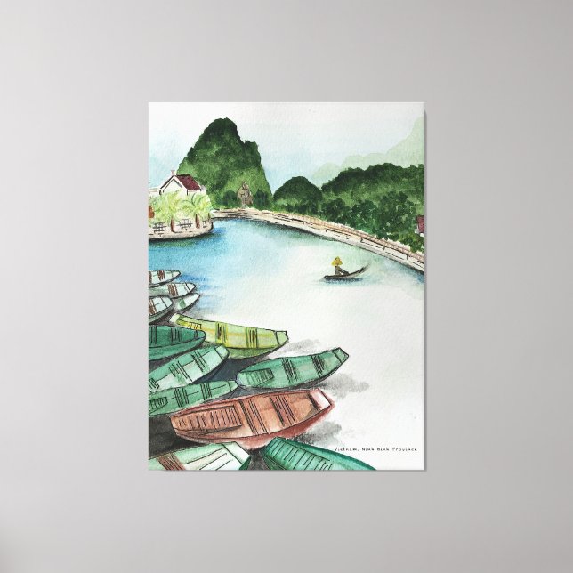 Watercolor landscape, Vietnam, Tam Coc Poster Flye Canvas Print (Front)