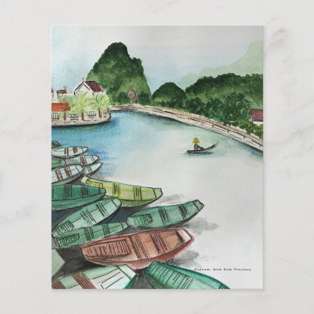 Watercolor landscape, Vietnam, Tam Coc Poster Flyer (Front)