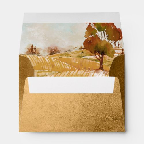 Watercolor Landscape Wedding Autumn Gold ID776 Envelope