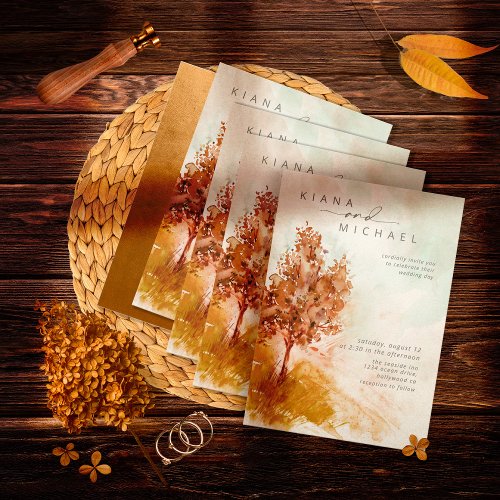 Watercolor Landscape Wedding Autumn Gold ID786