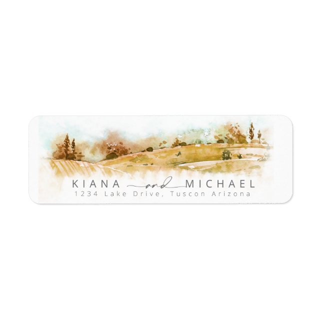 Watercolor Landscape Wedding Autumn Gold ID786 Label (Front)