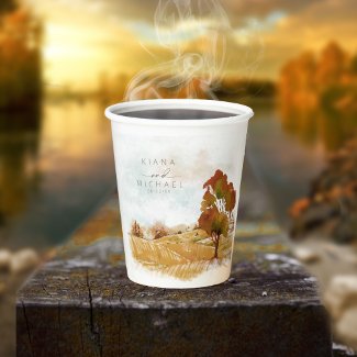 Watercolor Landscape Wedding Autumn Gold ID786
