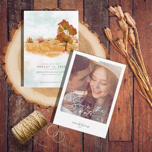 Watercolor Landscape Wedding Autumn Gold ID786 Save The Date