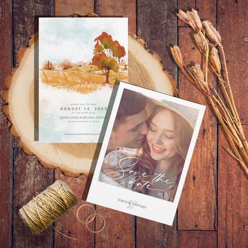 Watercolor Landscape Wedding Autumn Gold ID786 Save The Date