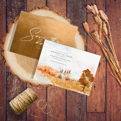 Watercolor Landscape Wedding Hrz Autumn Gold ID786