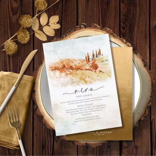 Watercolor Landscape Wedding Menu Autumn ID786