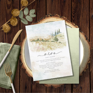 Watercolor Landscape Wedding Menu Sage Green ID786