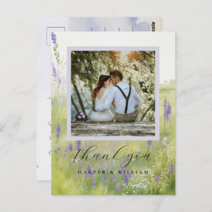 watercolor landscape wedding photo thank you postcard