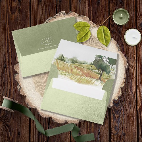 Watercolor Landscape Wedding Sage Green ID786 Envelope