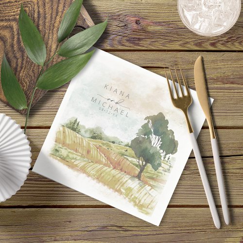 Watercolor Landscape Wedding Sage Green ID786 Napkins