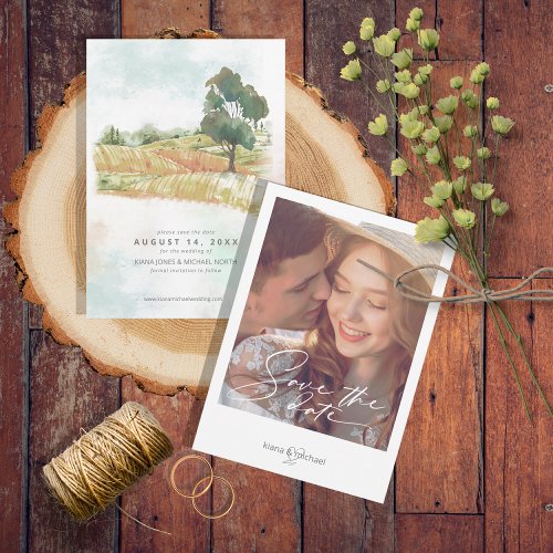 Watercolor Landscape Wedding Sage Green ID786 Save The Date