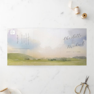 watercolor landscape wedding Tri-Fold invitation