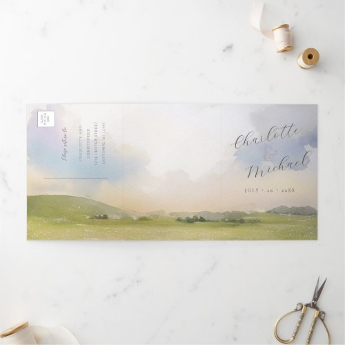watercolor landscape wedding  Tri_Fold invitation