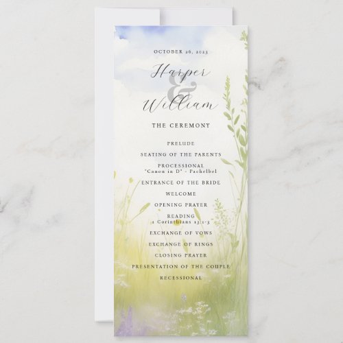 Watercolor landscape wildflowers wedding program