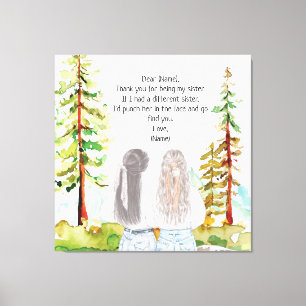 Watercolor Landscape with 2 Girls Custom Message Canvas Print