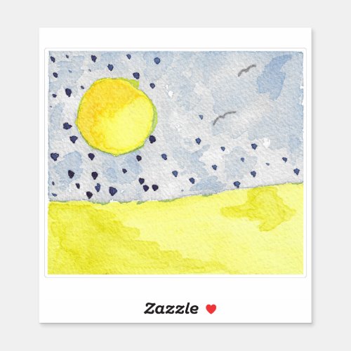 Watercolor Landscape with Two Birds Sticker