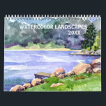 Watercolor Landscapes Any Year Sea Mountain Lake Calendar<br><div class="desc">This design was created though digital art. It may be personalized in the area provided or customizing by choosing the click to customize further option and changing the age, initials or words. You may also change the text color and style or delete the text for an image only design. Contact...</div>