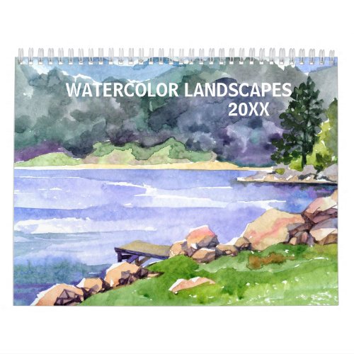 Watercolor Landscapes Any Year Sea Mountain Lake Calendar