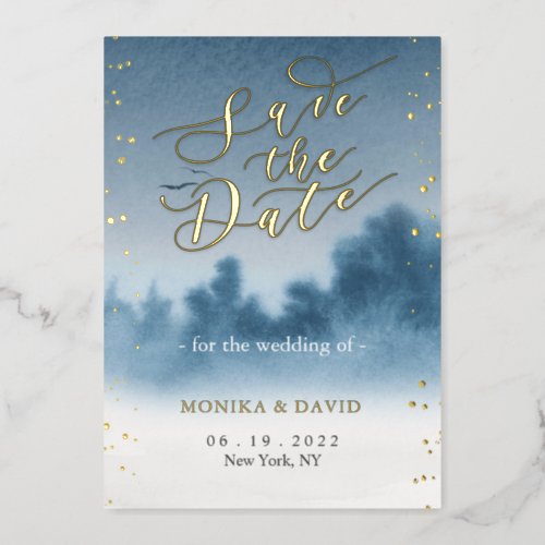 Watercolor Landscapes Save the Date Real Gold  Foil Invitation