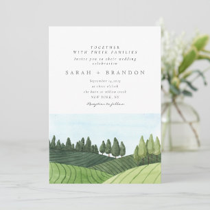 Watercolor Lanscape  Green wedding invitation