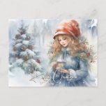 Watercolor Lantern Christmas Fairy  Holiday Postcard