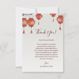 Watercolor Lanterns Chinese Wedding Thank You Card
