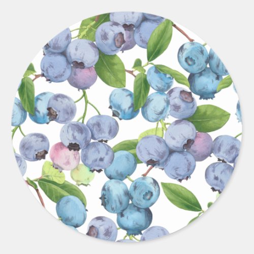 Watercolor Large Blueberry Classic Round Sticker