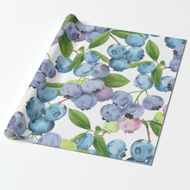 Watercolor Large Blueberry Fruit Wrapping Paper (Unrolled)