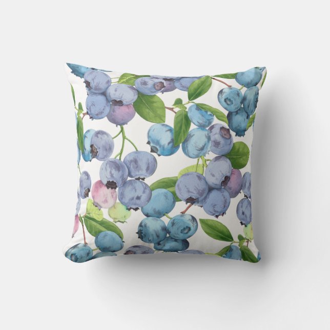 Watercolor Large Blueberry  Throw Pillow (Front)
