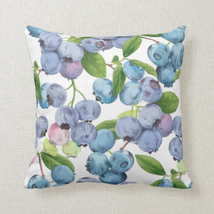 Watercolor Large Blueberry  Throw Pillow