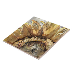 Watercolor Large Sunflower Elegant Collection Ceramic Tile