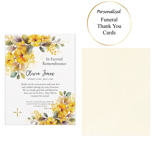 Watercolor Large Yellow Flowers Funeral Thank You Card