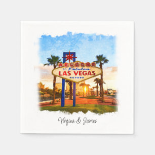 Watercolor Las Vegas Sign Wedding Napkins