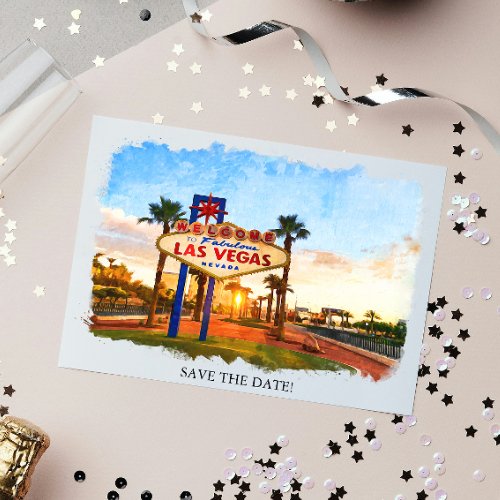 Watercolor Las Vegas Sign Wedding Save The Date Invitation