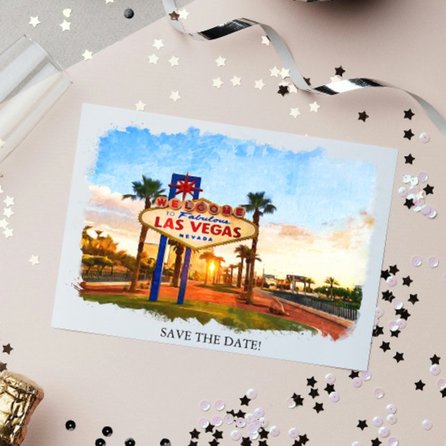Watercolor Las Vegas Sign Wedding Save The Date Invitation (Creator Uploaded)