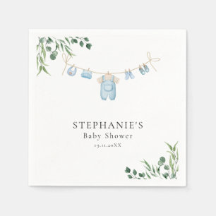 Watercolor Laundry Blue Baby Shower Napkins