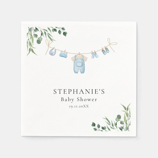 Watercolor Laundry Blue Baby Shower  Napkins (Front)