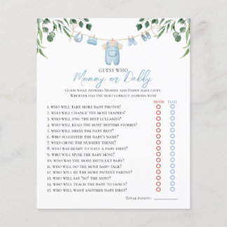 Watercolor Laundry Blue Greenery Baby Shower Game