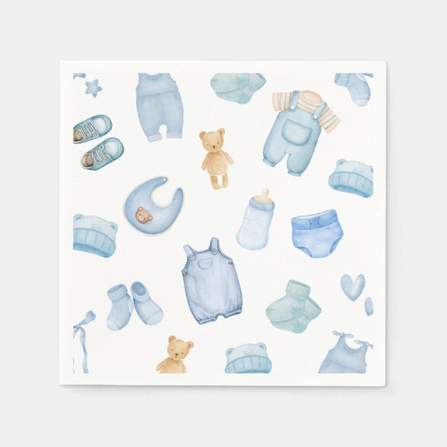Watercolor  Laundry Blue Greenery Baby Shower  Napkins (Front)