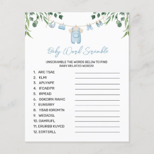 Watercolor Laundry Blue Word Scramble Game