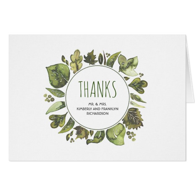 Watercolor Laurel Greenery Wedding Thank You Card