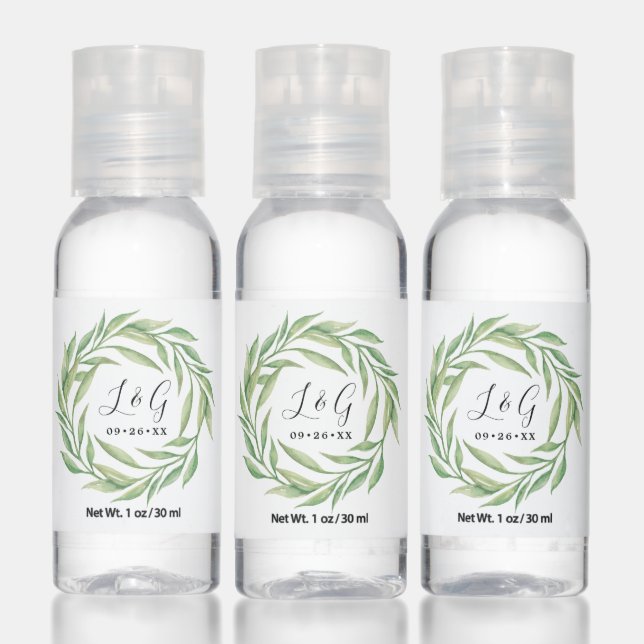 Watercolor Laurel Leaf Wreath Wedding Favor Hand Sanitizer (Set)