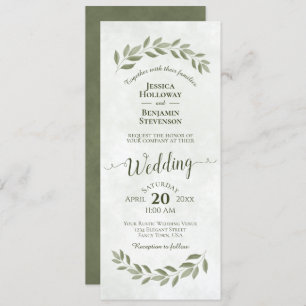 Watercolor Laurel Leaves Sage Green Wedding Invitation