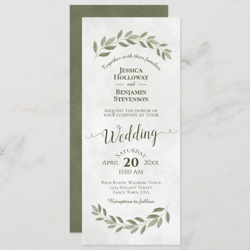 Watercolor Laurel Leaves Sage Green Wedding Invitation