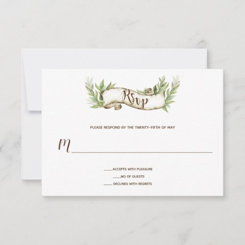 Watercolor Laurel Leaves Scroll Banner RSVP