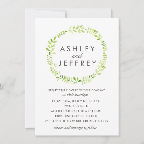 Watercolor Laurel with Patterned Back 5x7 Paper Invitation Card