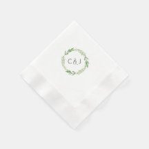 Watercolor Laurel Wreath Cocktail Napkins