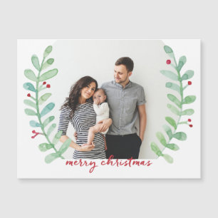 Watercolor Laurel Wreath Merry Christmas Photo