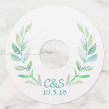 Watercolor Laurels & Couple's Initials Wedding Wine Glass Tag by GrudaHomeDecor at Zazzle
