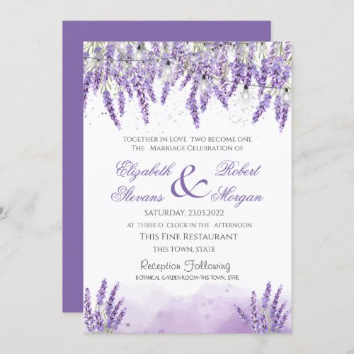 Watercolor Lavander Flowers String Lights Wedding Invitation